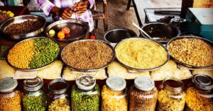 Clear Glass Jars With Assorted Foods